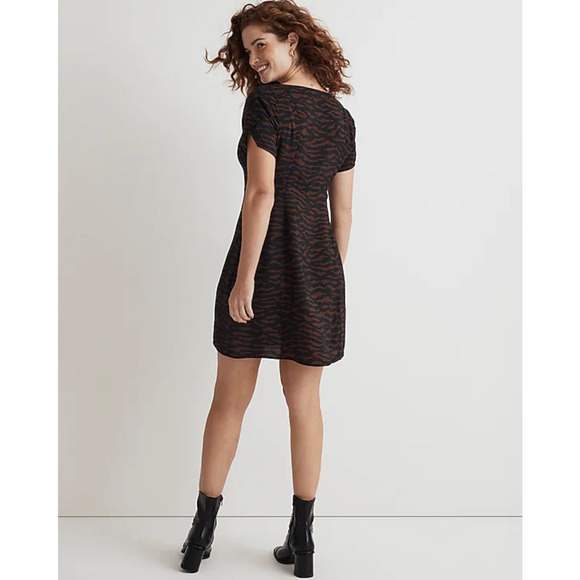 Madewell V Neck Mini Dress Abstract Animal True Black Zebra Viscose US 2 NWT - Picture 5 of 14